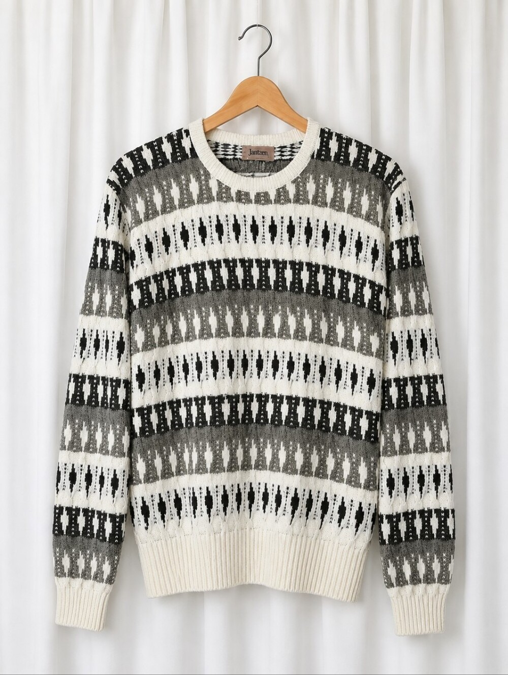 Vintage Jantzen Coogi Style Geometric Textured Knit Crewneck Grandpa Sweater